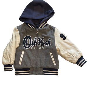Osh Kosh B’gosh hooded varsity style faux leather sleeve & appliqué jacket 2T